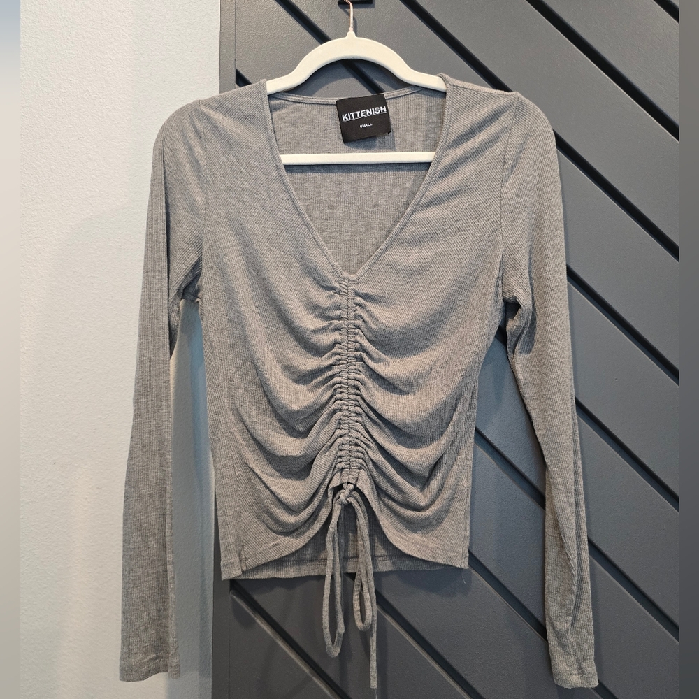 Kittenish Ruched V-Neck Blouse